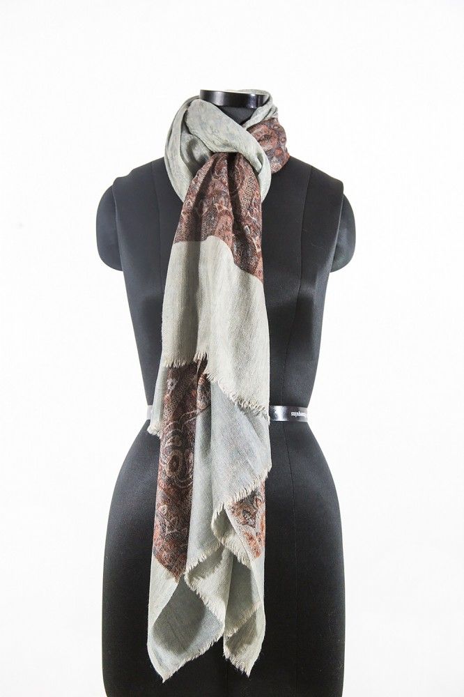 Jacquard Frontier Grey Cashmere Scarf