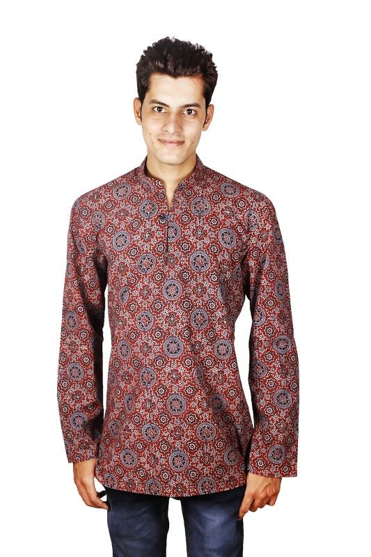 Ajrakh Print Nehru Collar Shirt
