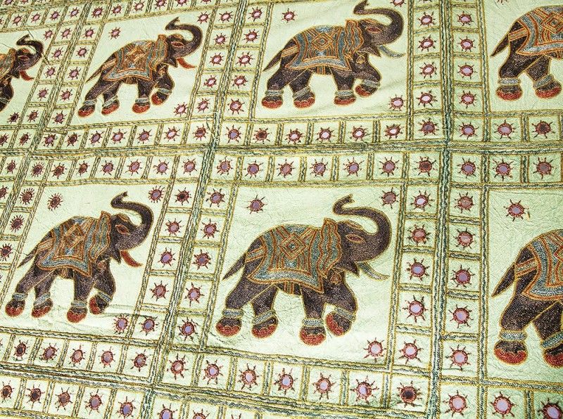 Green Cotton Elephant Patch Indian Bedspreads