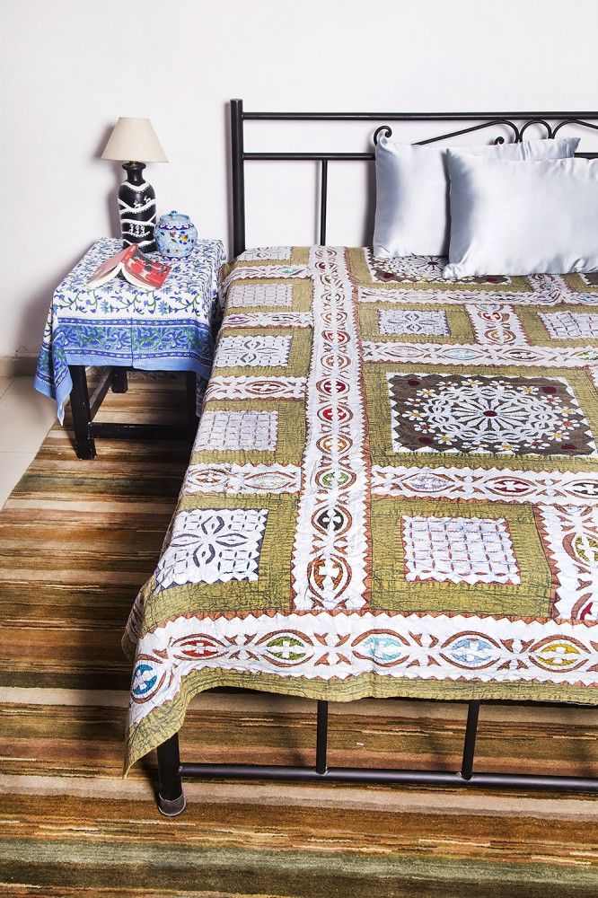 Green Patch Work California King Bedspreads