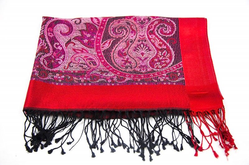 Red Self Design Silk Scarves For Women
