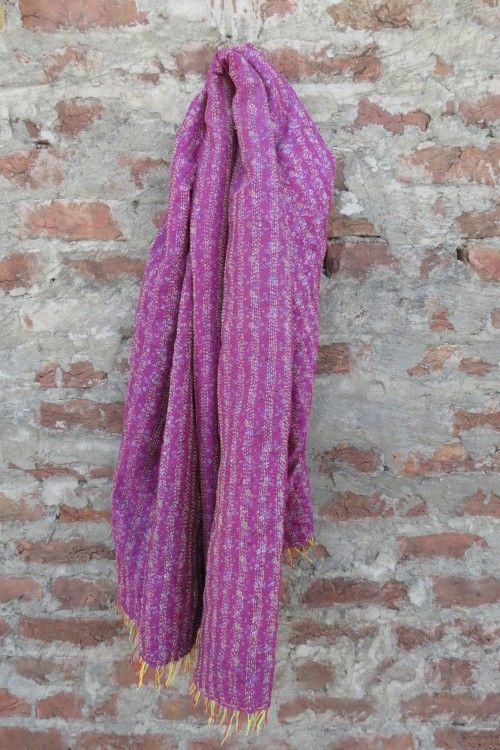 Violet Purple Reversible Silk Kantha Scarf