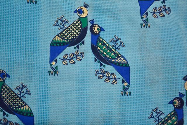 Aquarian Blue Bird Print Indian Cotton Fabric