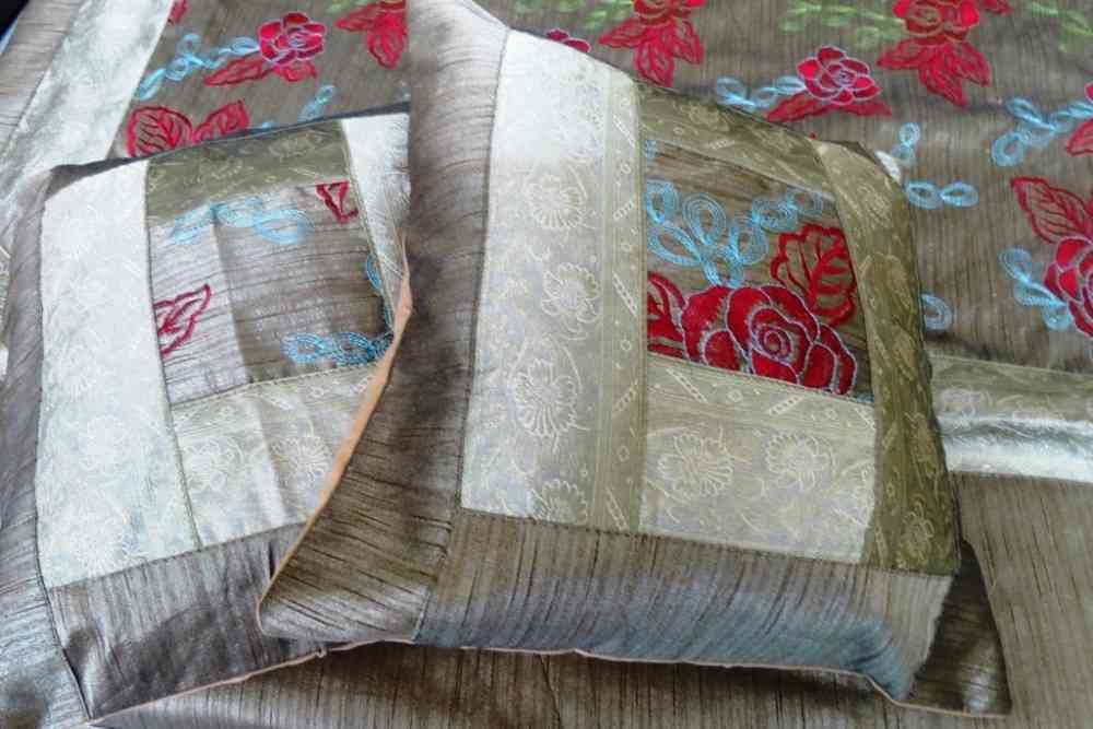 Beautiful Embroidered Grey 5 Piece Silk Bedspreads