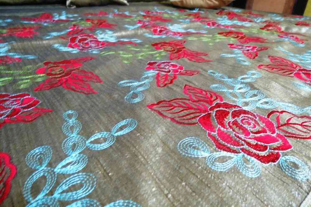 Beautiful Embroidered Grey 5 Piece Silk Bedspreads