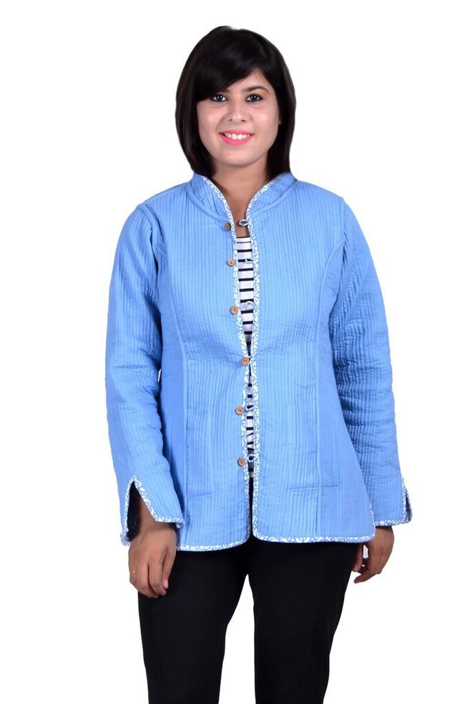 Blue Reversible Quilted Jacket For Women