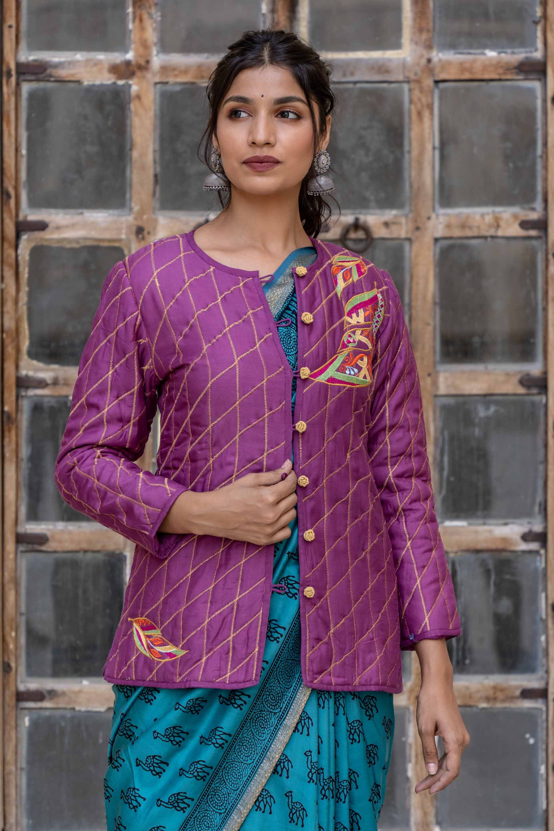 Orchid Purple Embroidered Quilted Silk Jacket