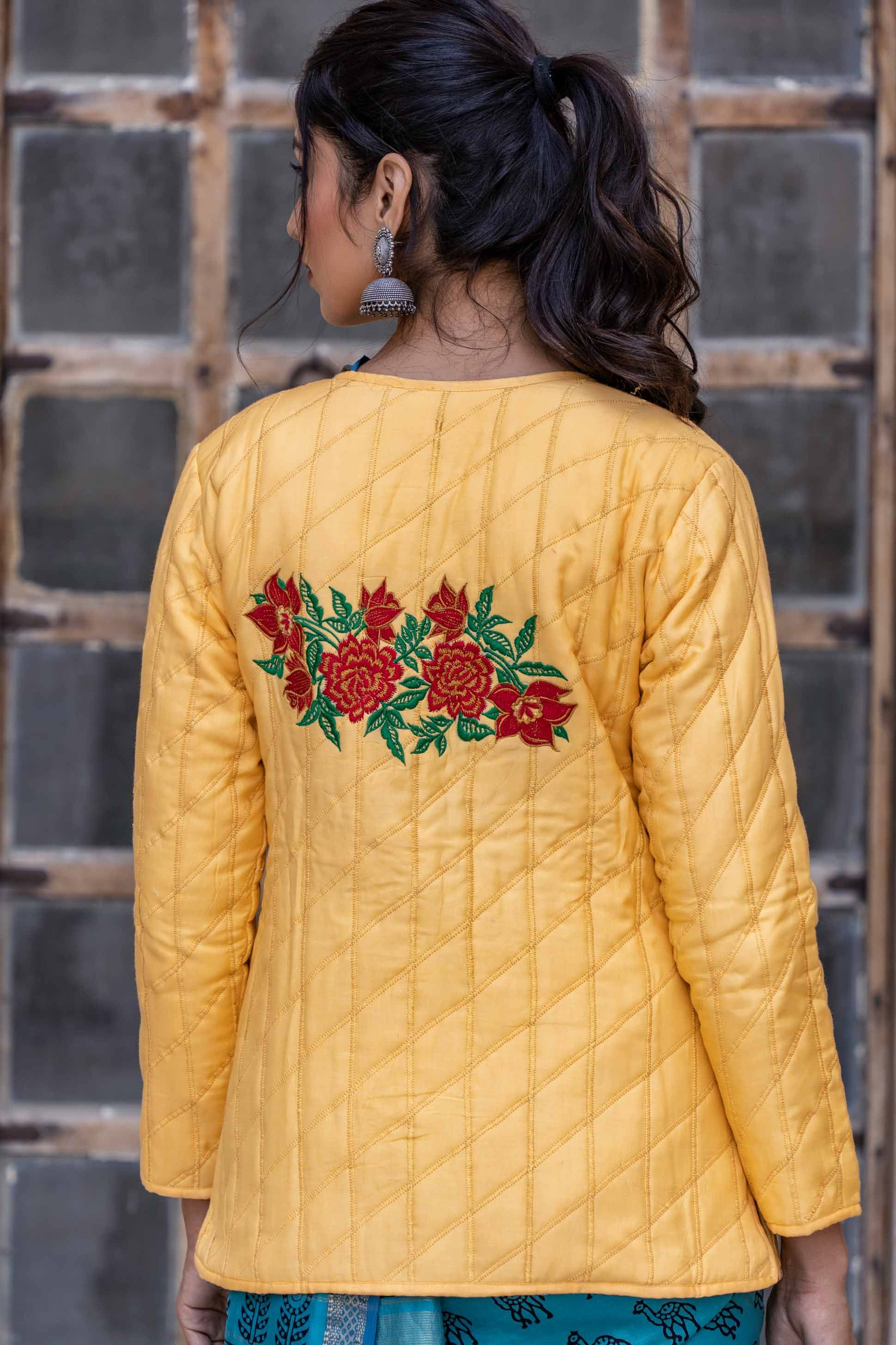 Sunshine Yellow Embroidered Quilted Silk Jacket