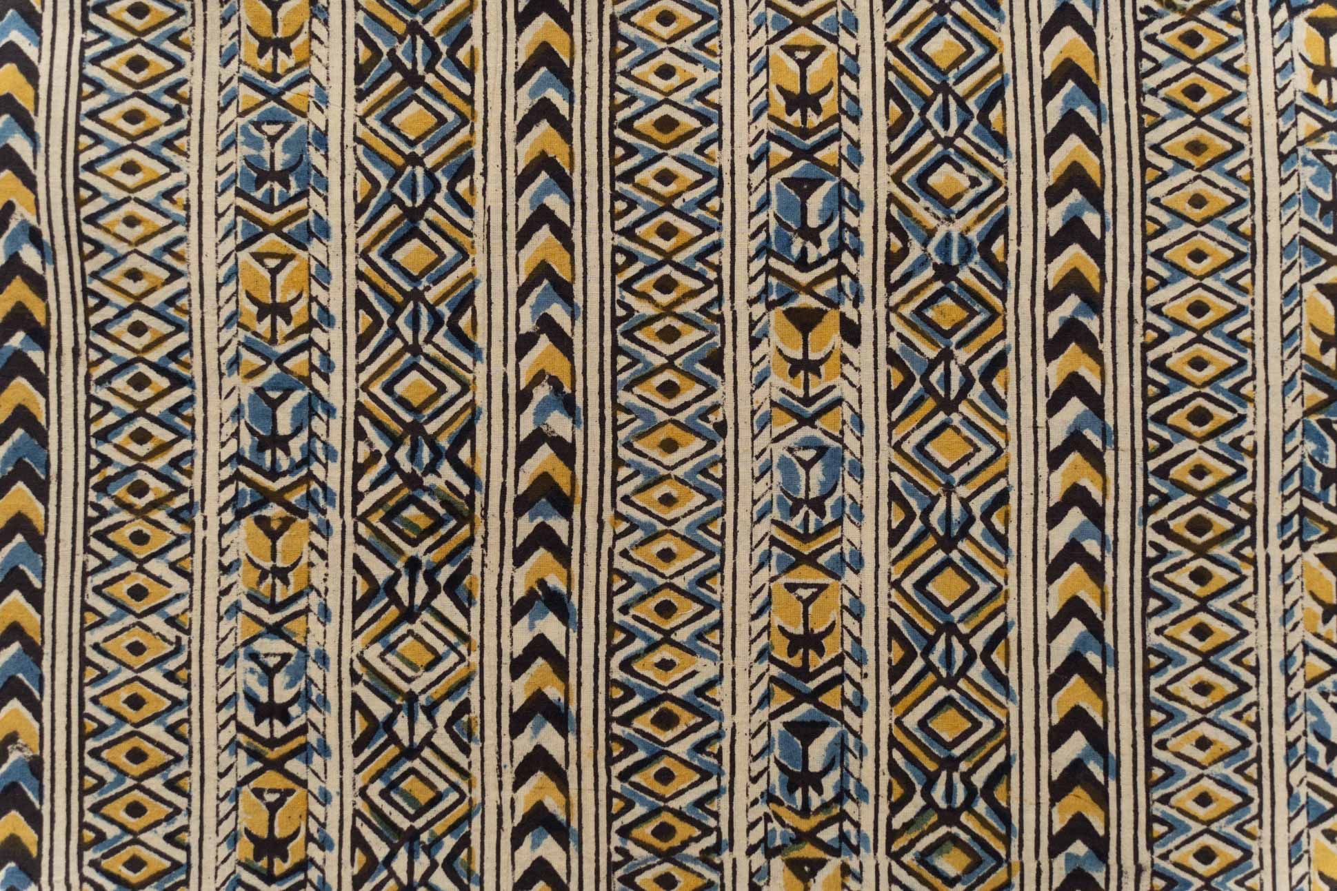 Striped Kalamkari Block Printed Fabric