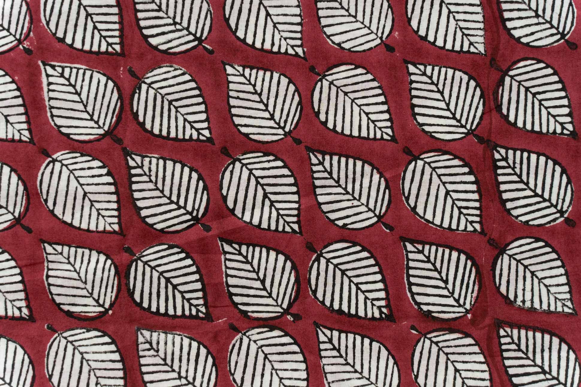 Mary Red Leaf Block Printed Fabric