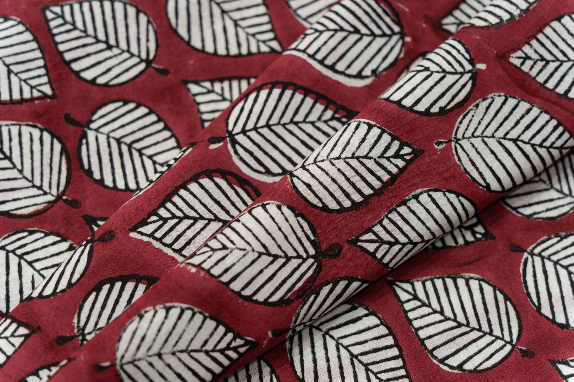 Mary Red Leaf Block Printed Fabric