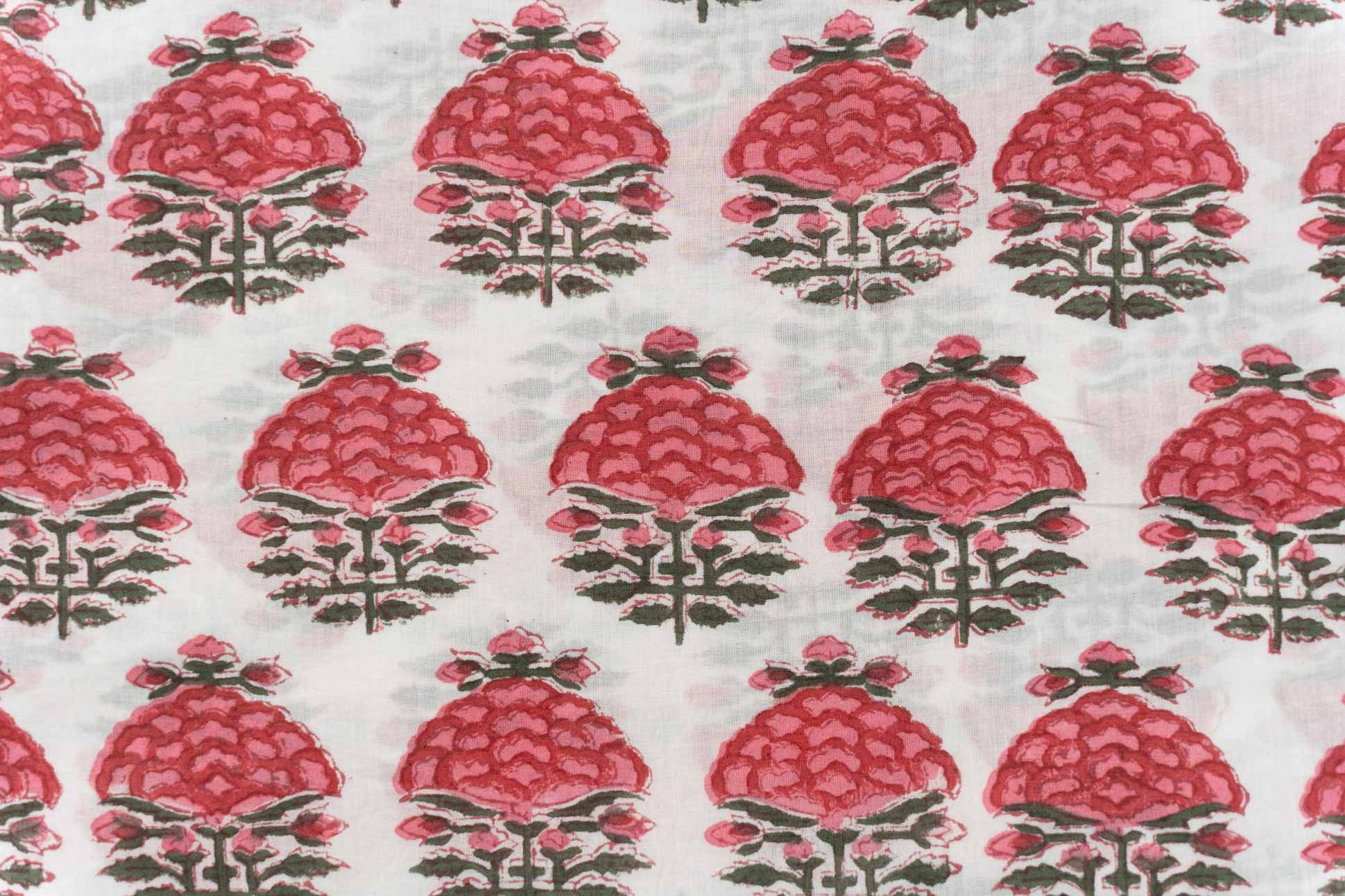 Pink Floral Hand Block Printed Fabric