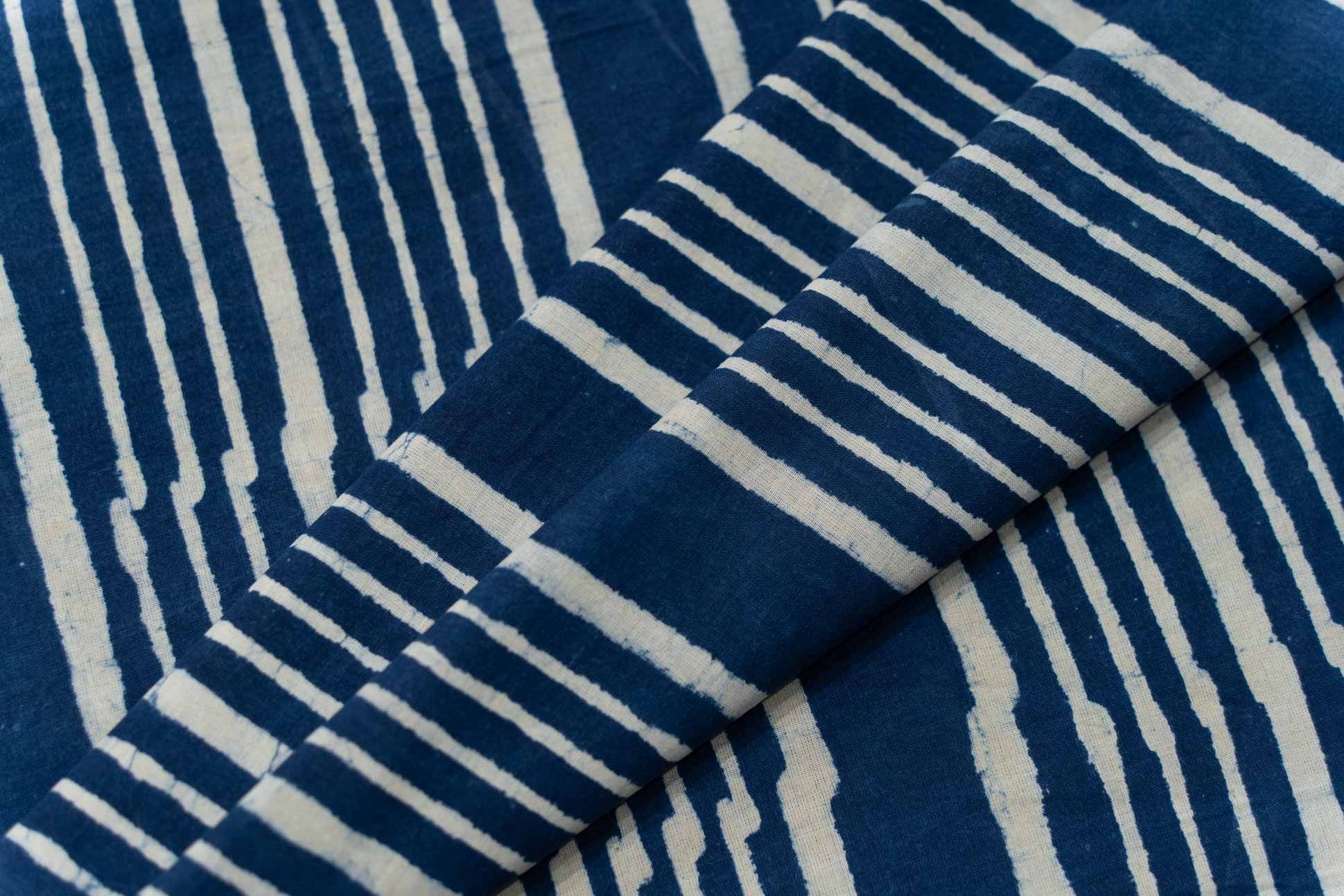 Indigo Striped Hand Block Printed Fabric