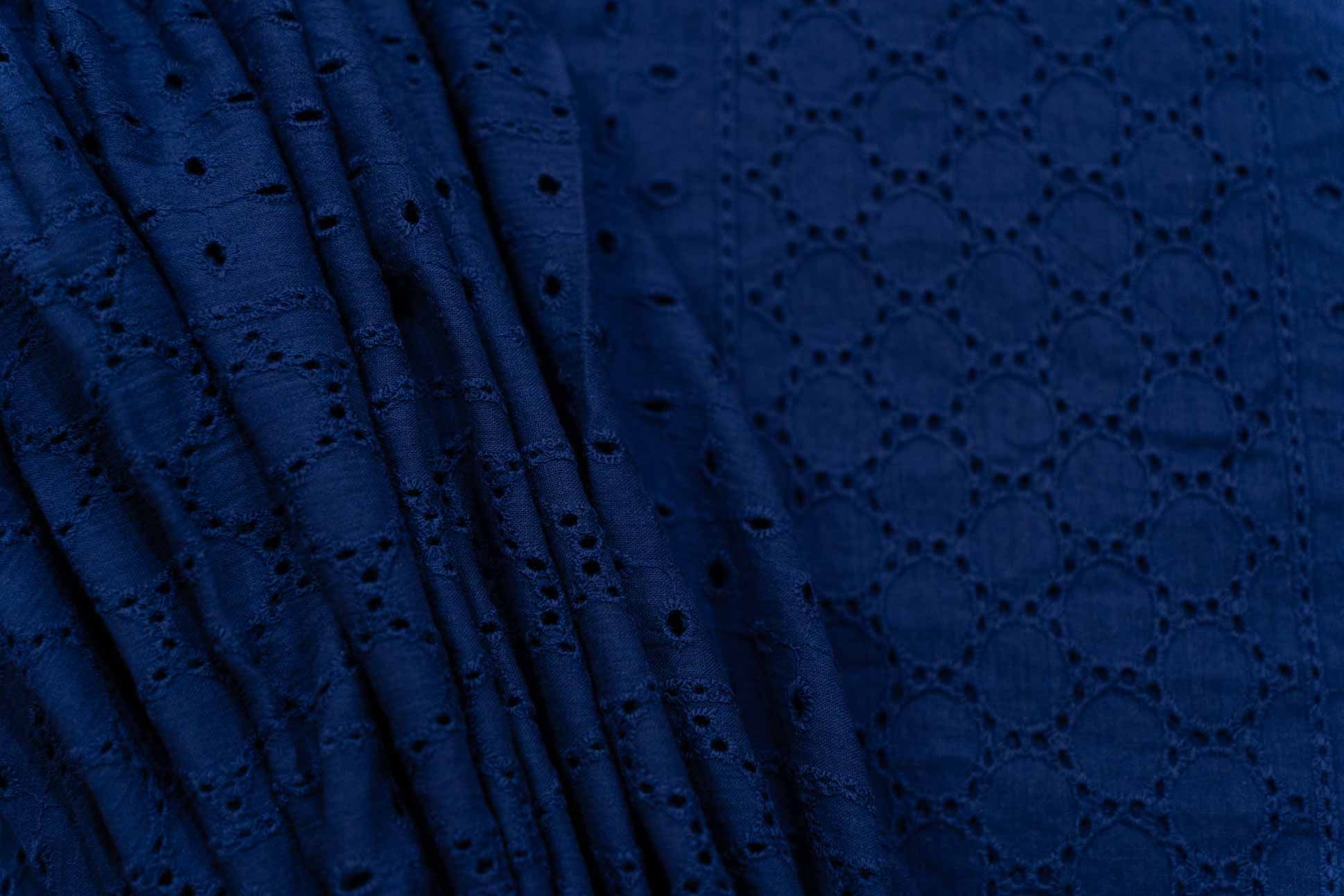 Zaffre Blue Chikankari Embroidered Fabric