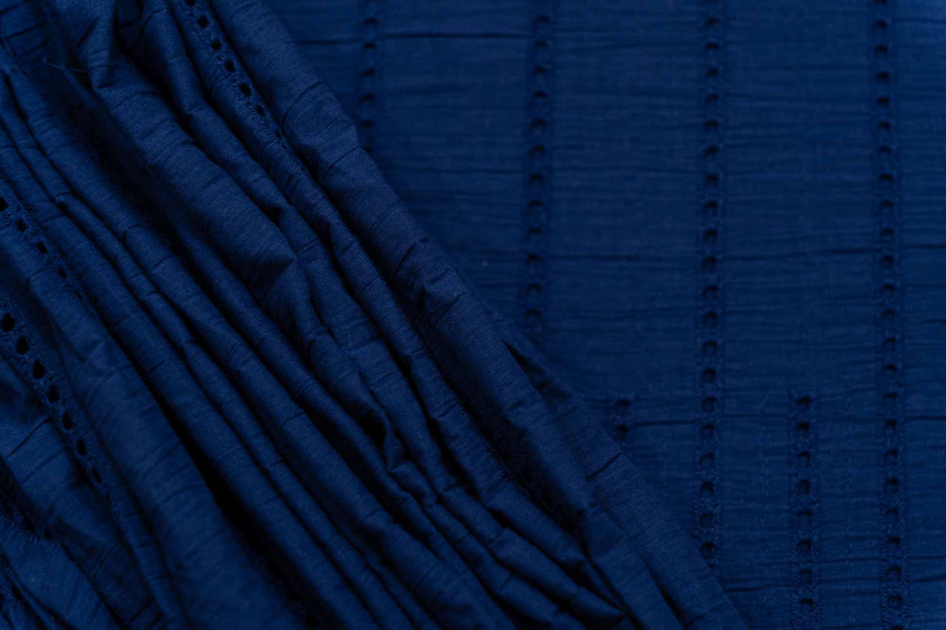 Midnight Blue Chikankari Embroidered Fabric
