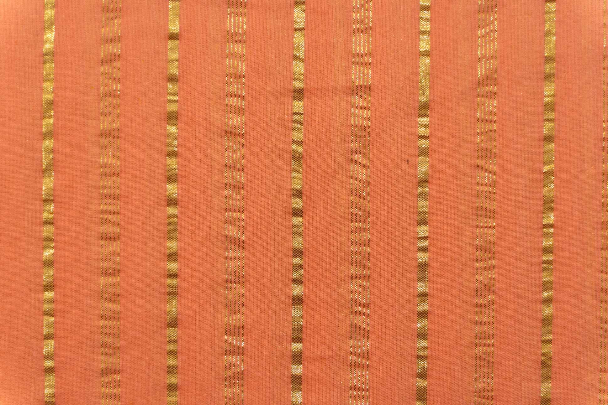 Monarch Peach Golden Zari Striped Cotton Fabric