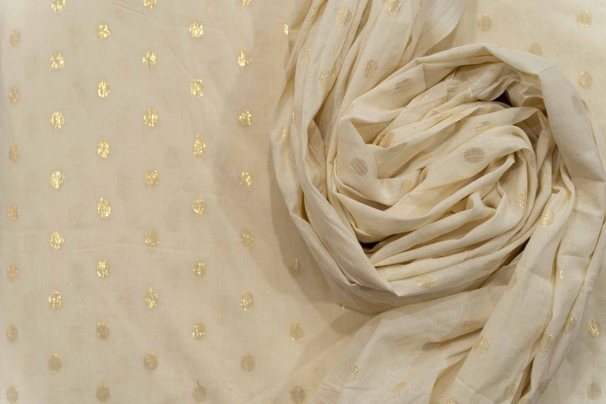 Off White Golden Zari Boota Cotton Fabric