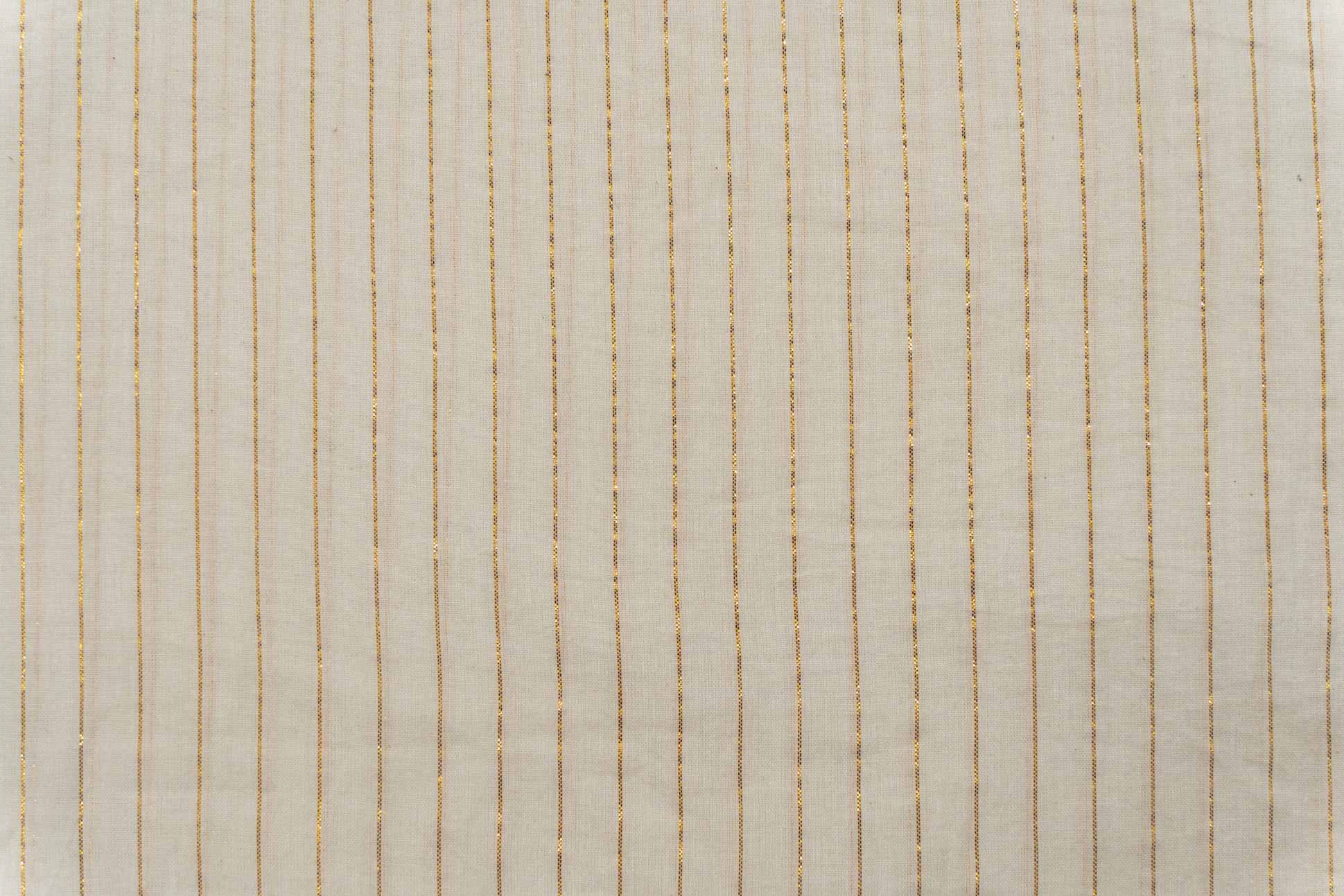 Off White Golden Zari Striped Cotton Fabric
