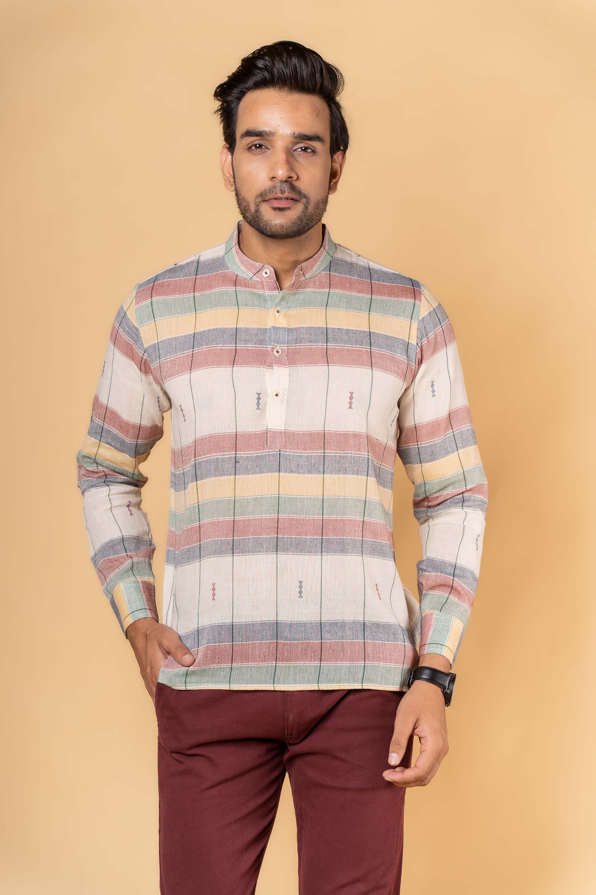 Multicolor Khari Cotton Kurta Shirt