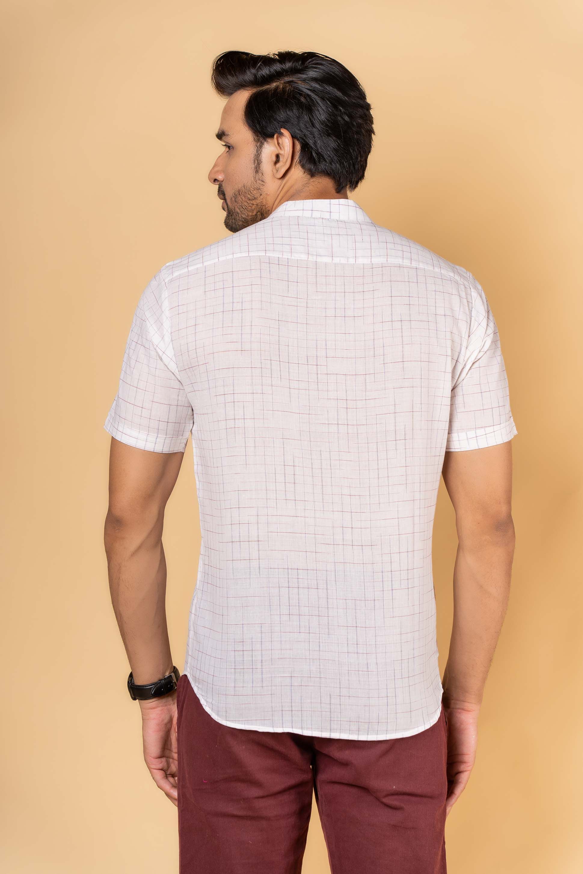 White Embroidered Handloom Khari Cotton Shirt