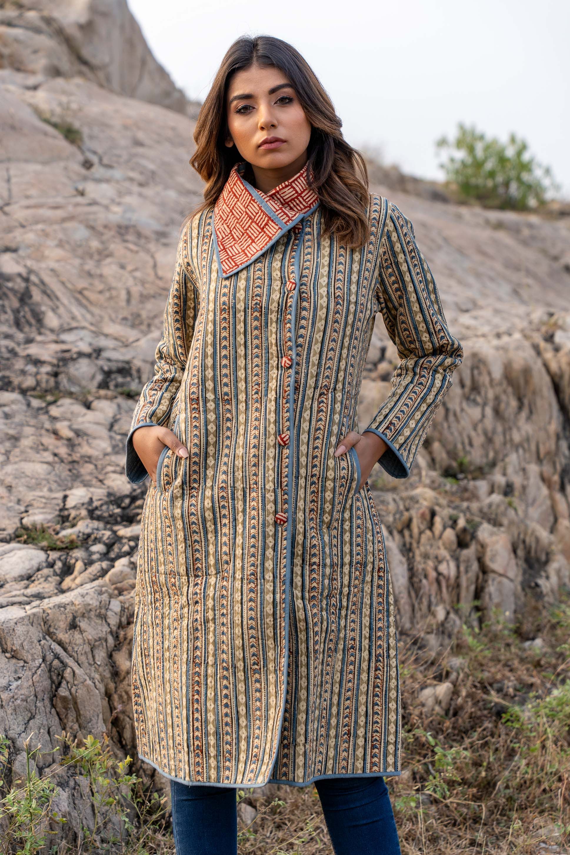 Natural Kalamkari Quilted Bukhara Coat