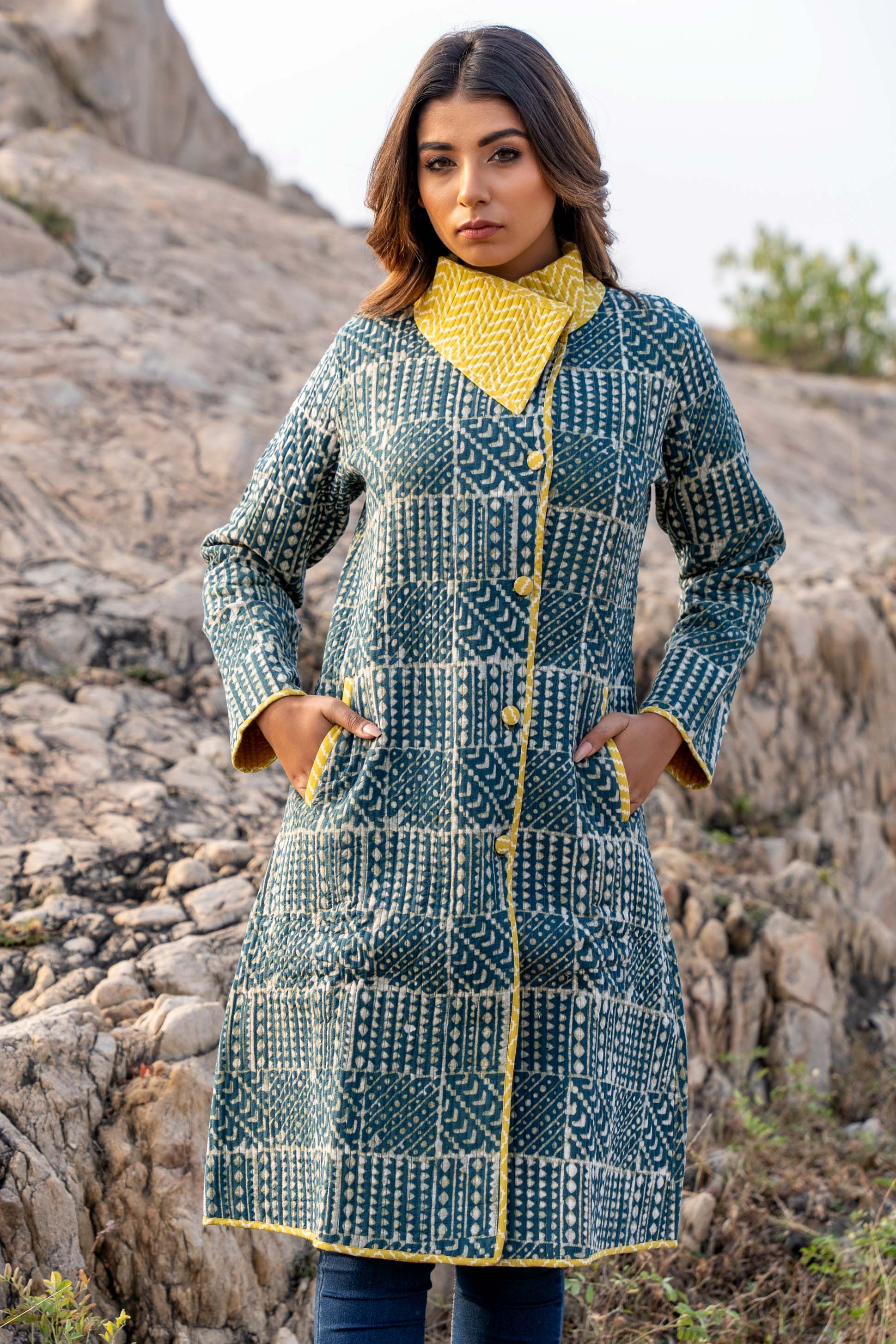 Natural Green Quilted Bukhara Coat