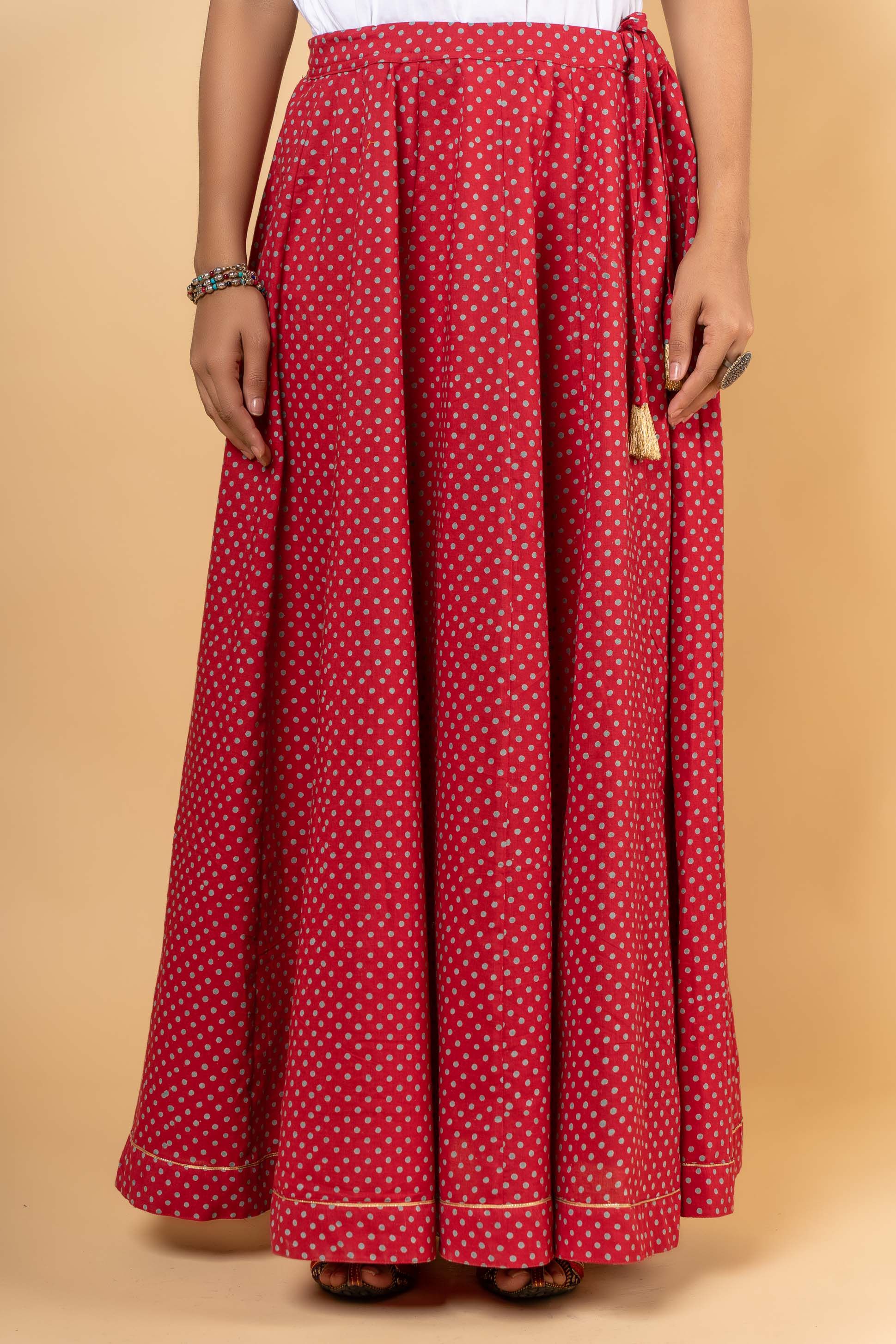 Plum Red Block Printed Long Skirt