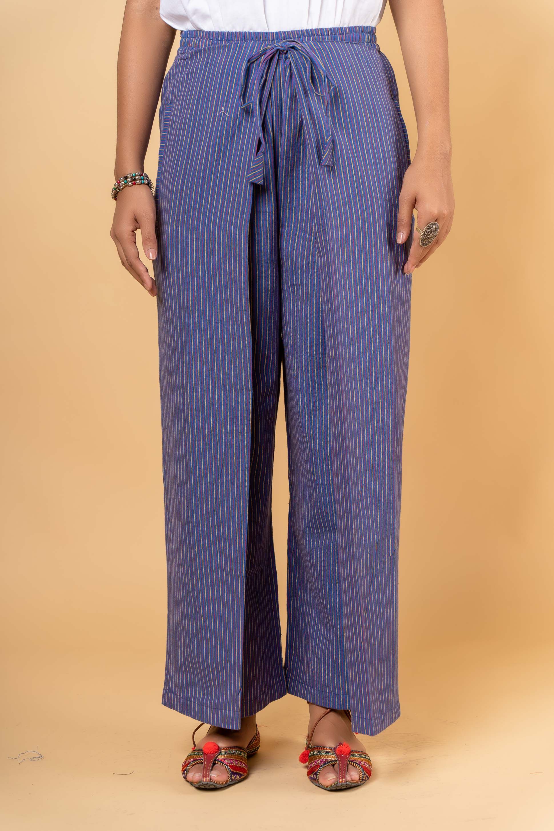 Blue Striped Handwoven Flap Pant