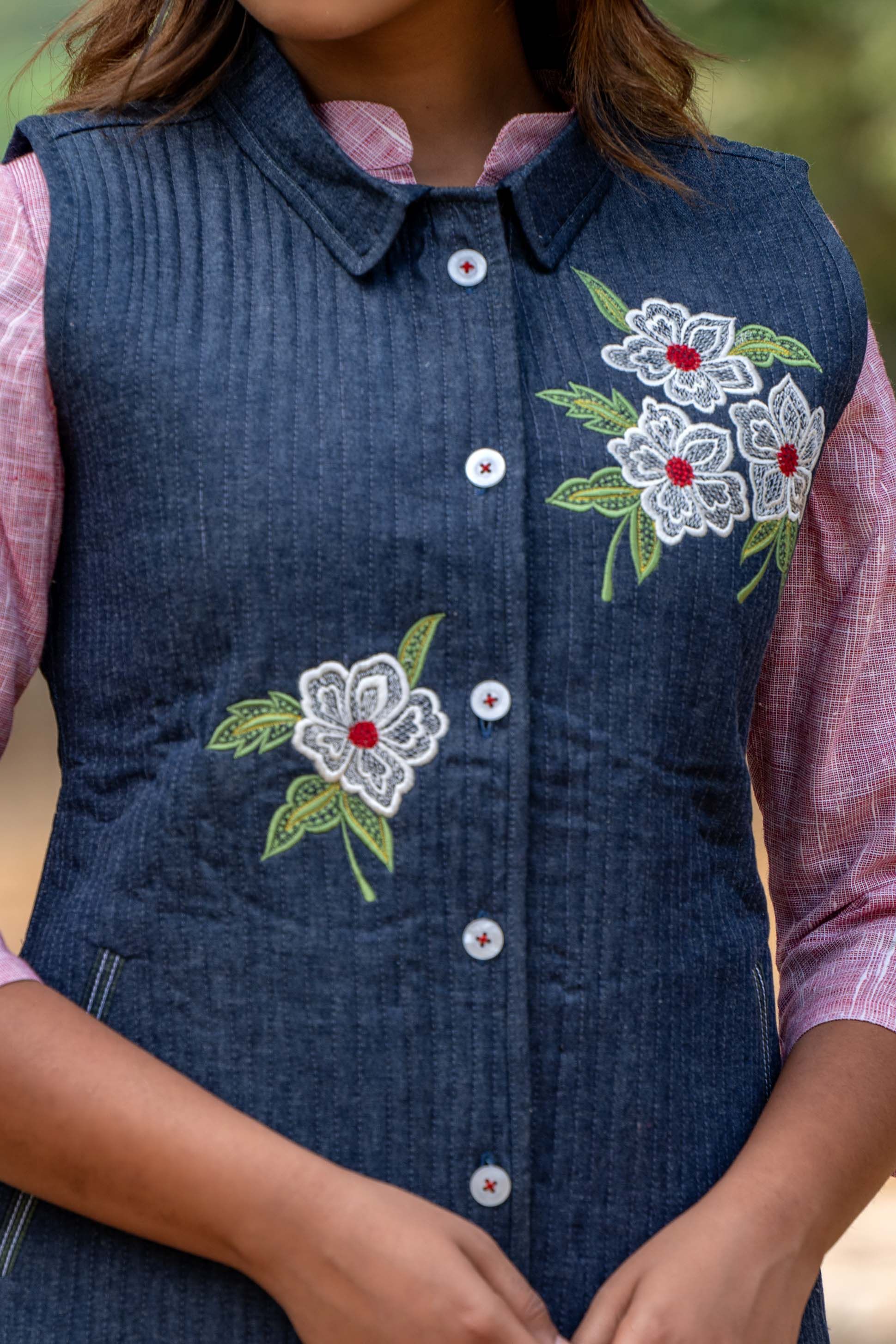 Denim Quilted Embroidered Jacket