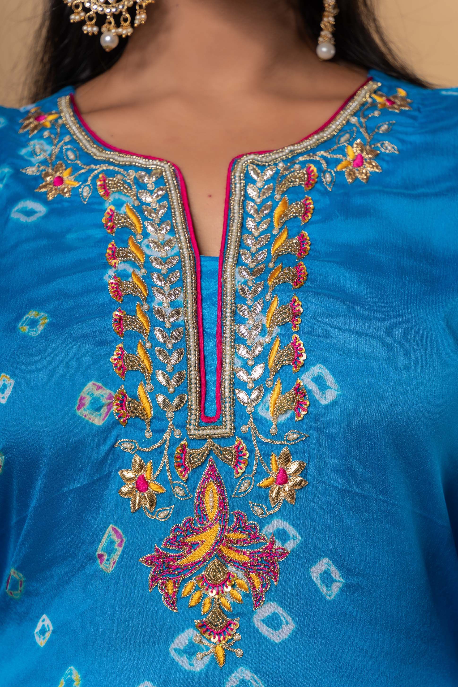Blue Hand Embroidery Kurta Set