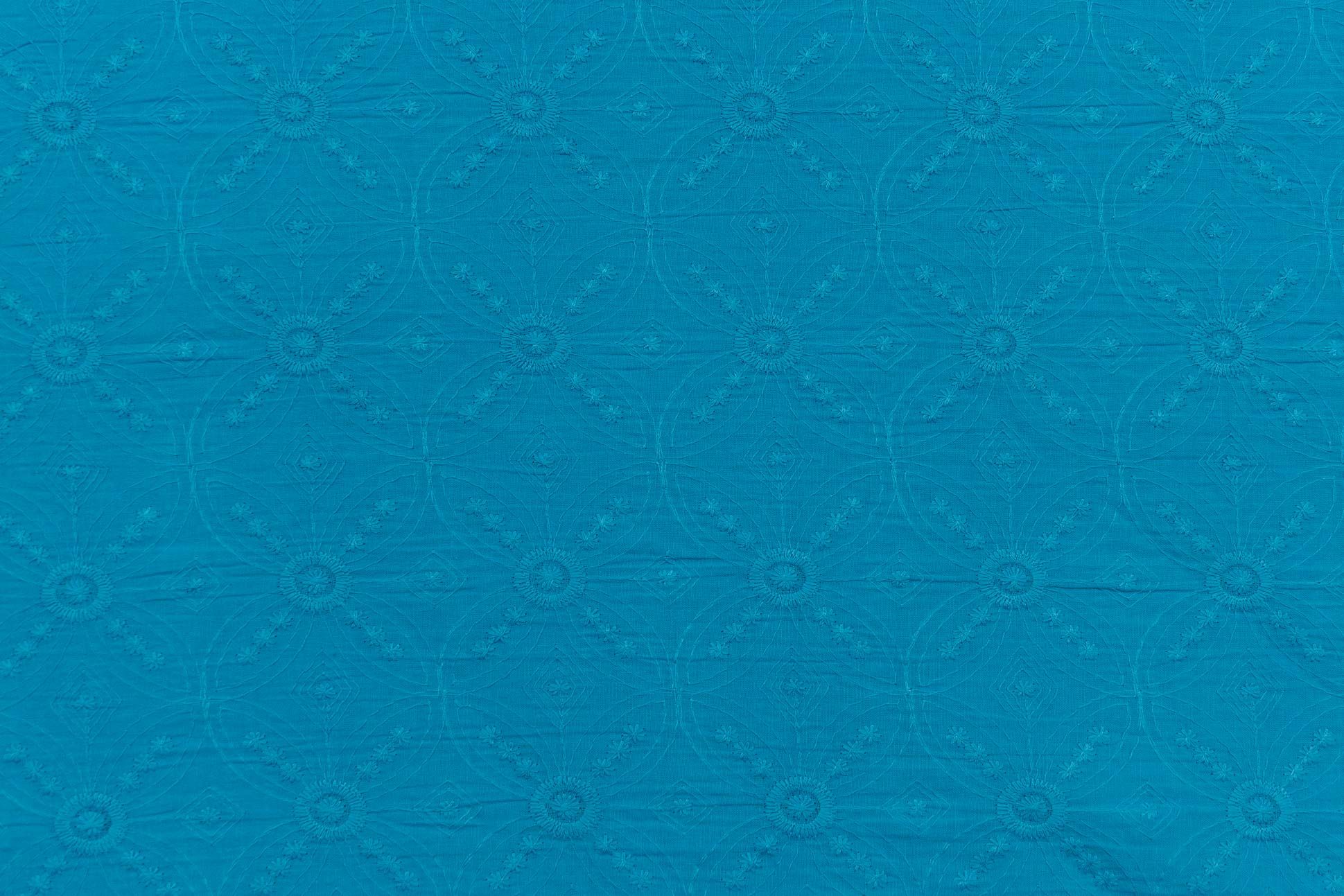 Blue Chikankari Embroidered Cotton Fabric (58