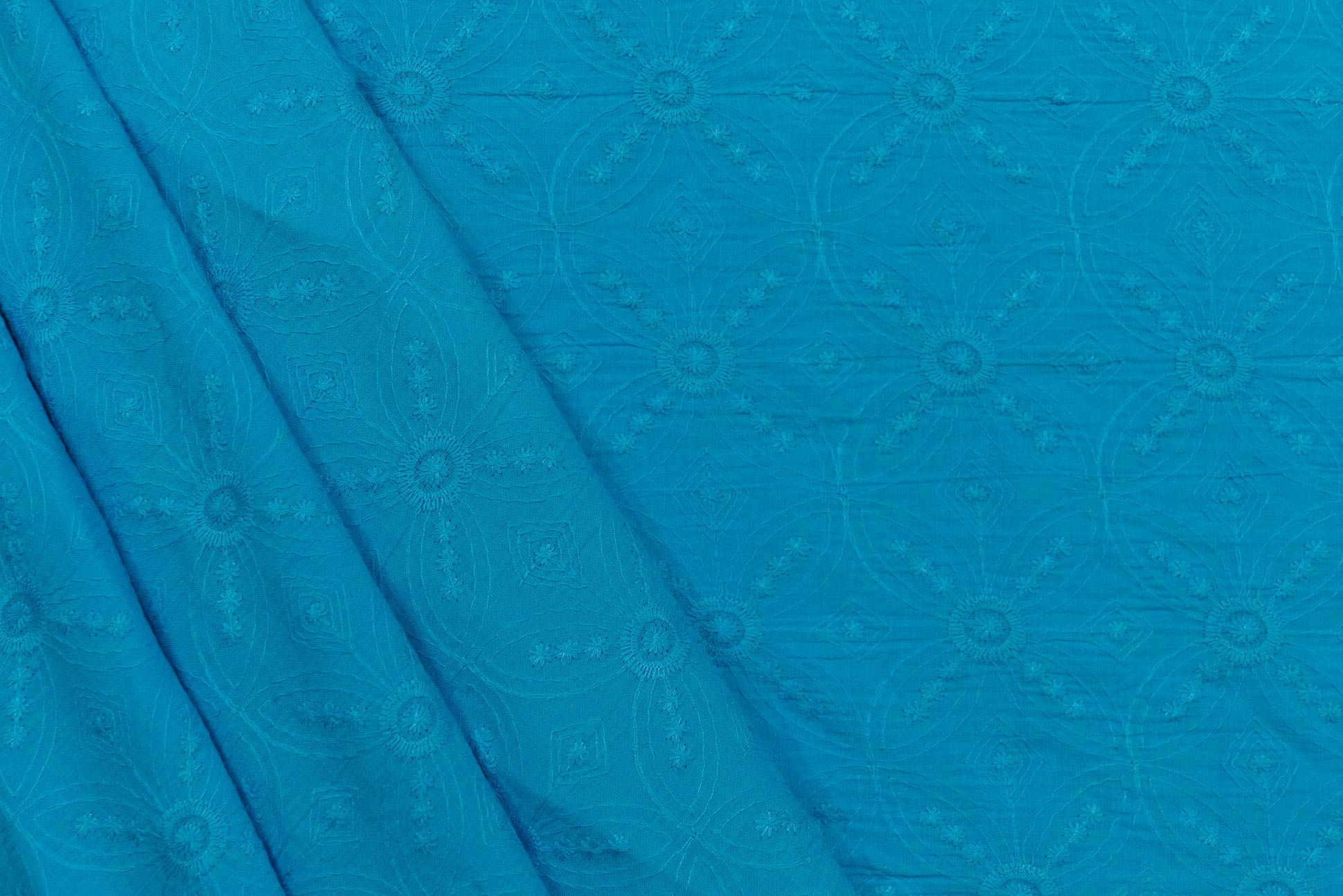 Blue Chikankari Embroidered Cotton Fabric (58