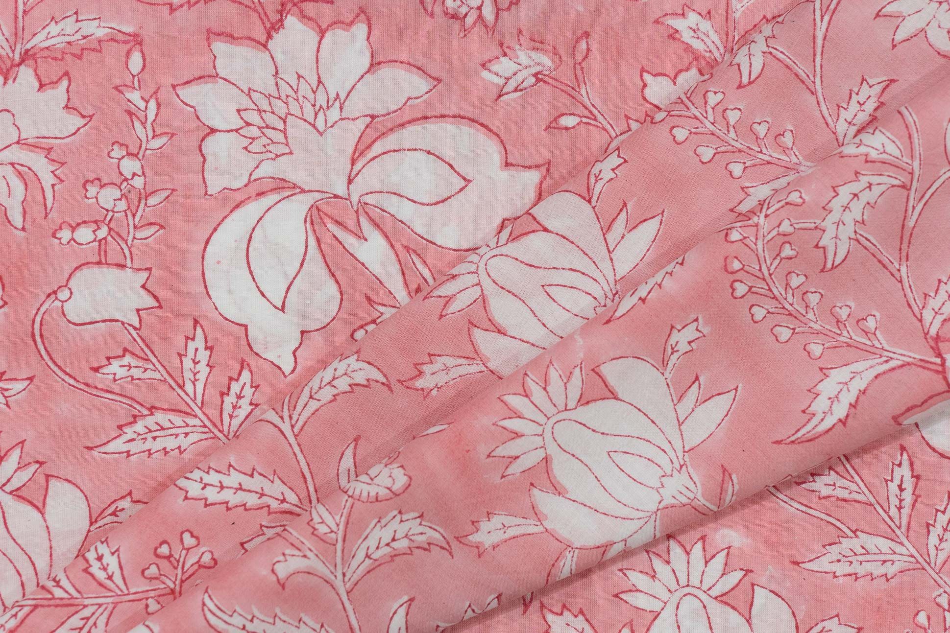 Blossom Pink Hand Block Printed Cotton Fabric