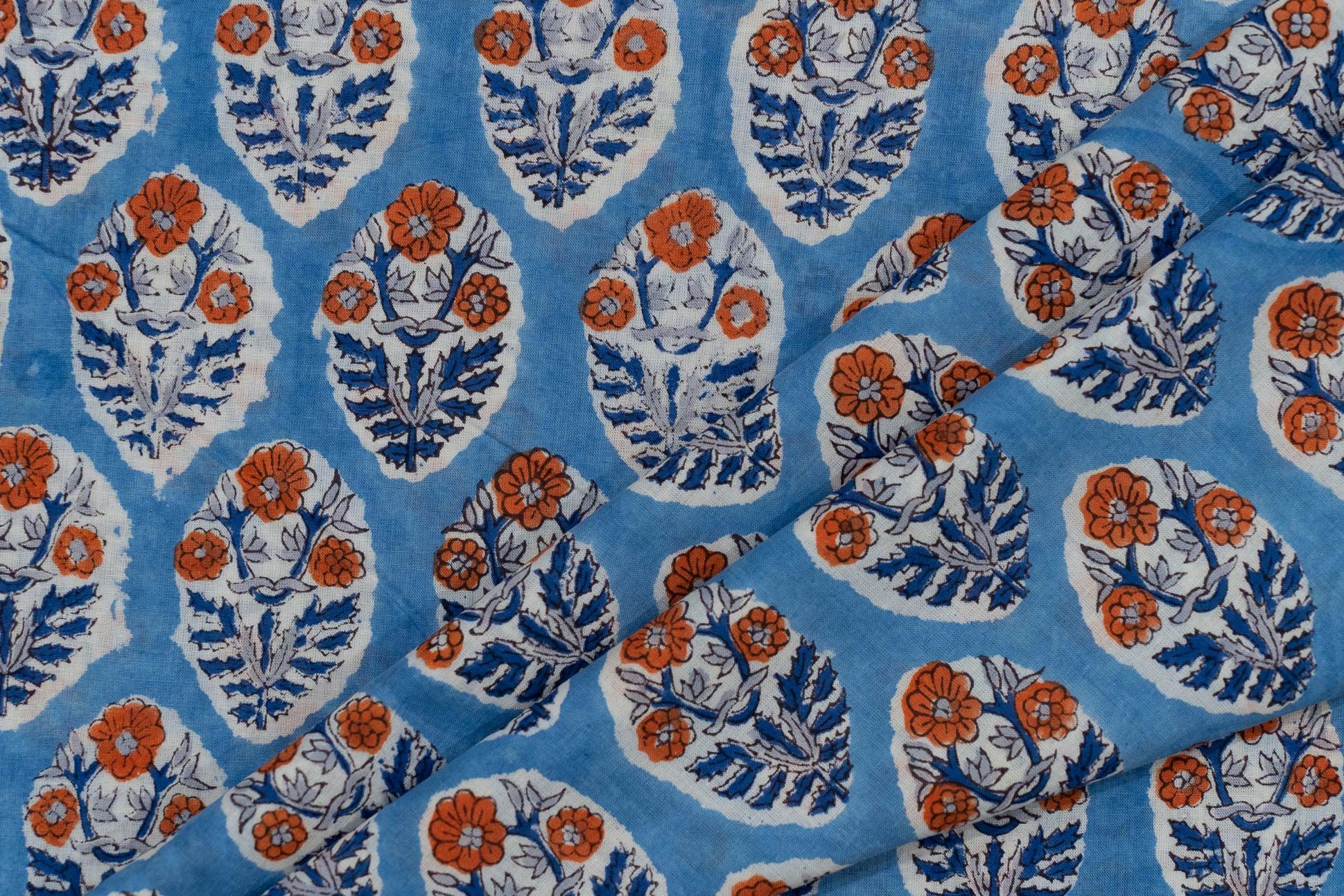 Ethereal Blue Hand Block Printed Cotton Fabric
