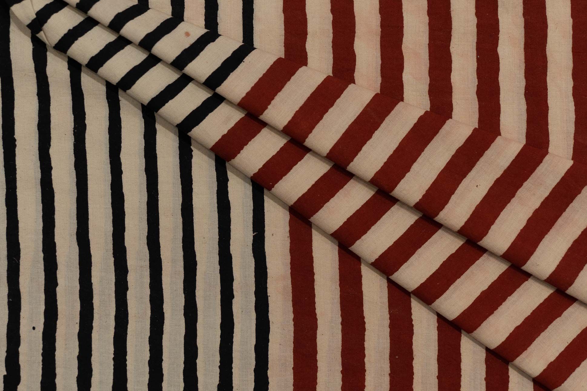 Bagru Striped Hand Block Printed Cotton Fabric