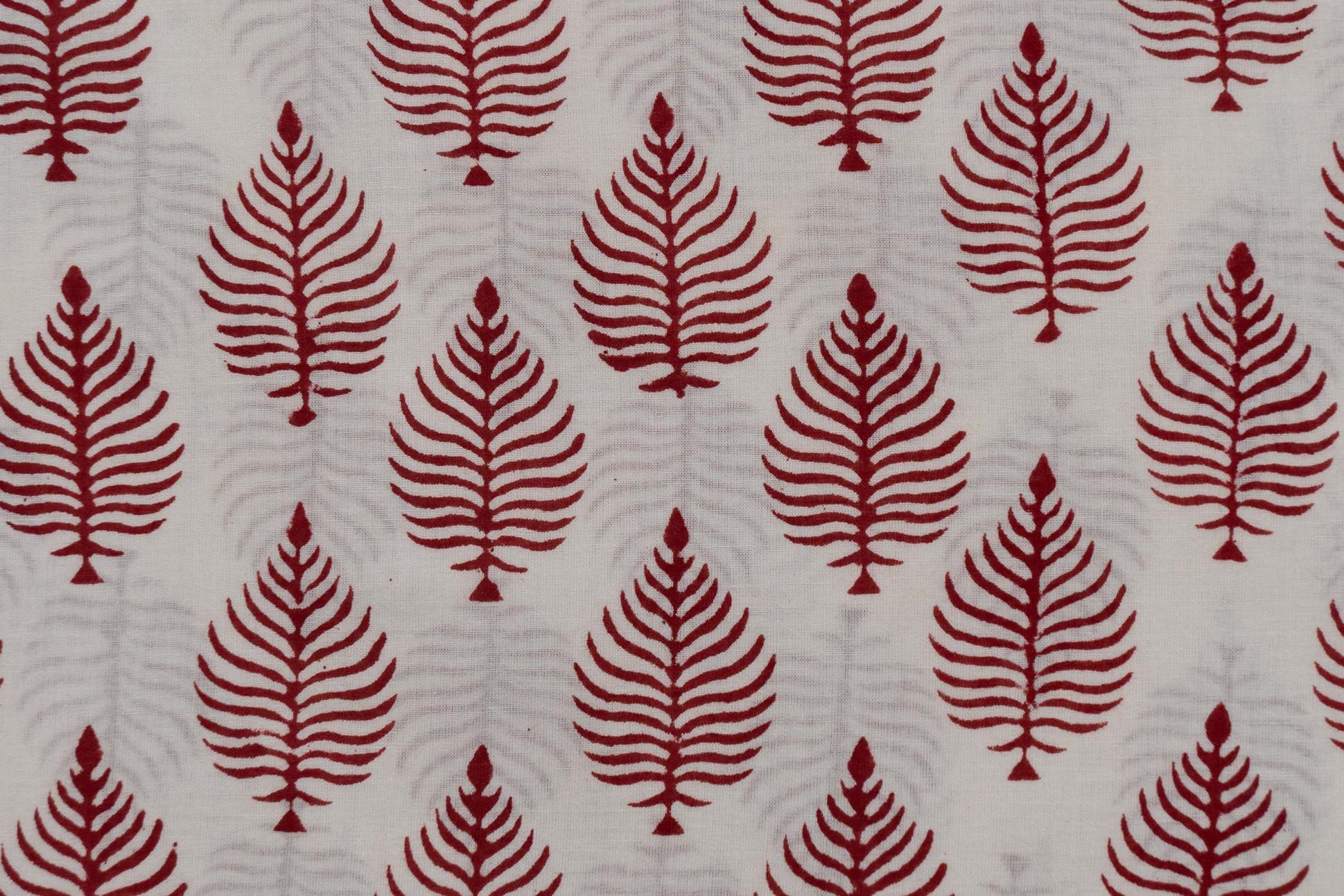 Red Leaf Hand Block Printed Cotton Fabric