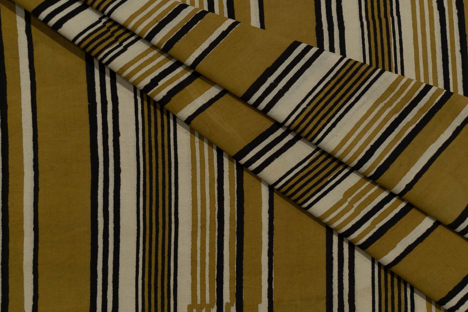 Mustard Bagru Striped Hand Block Printed Fabric
