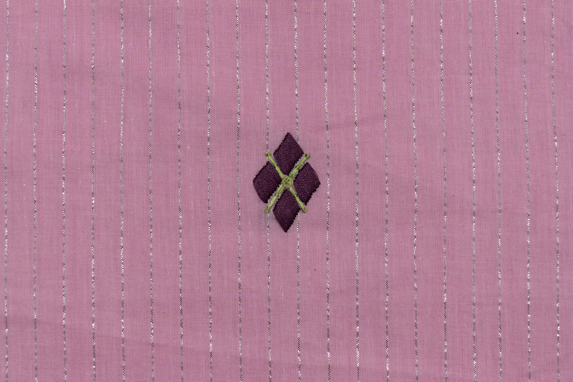 Pink Zari Embroidered Cotton Fabric