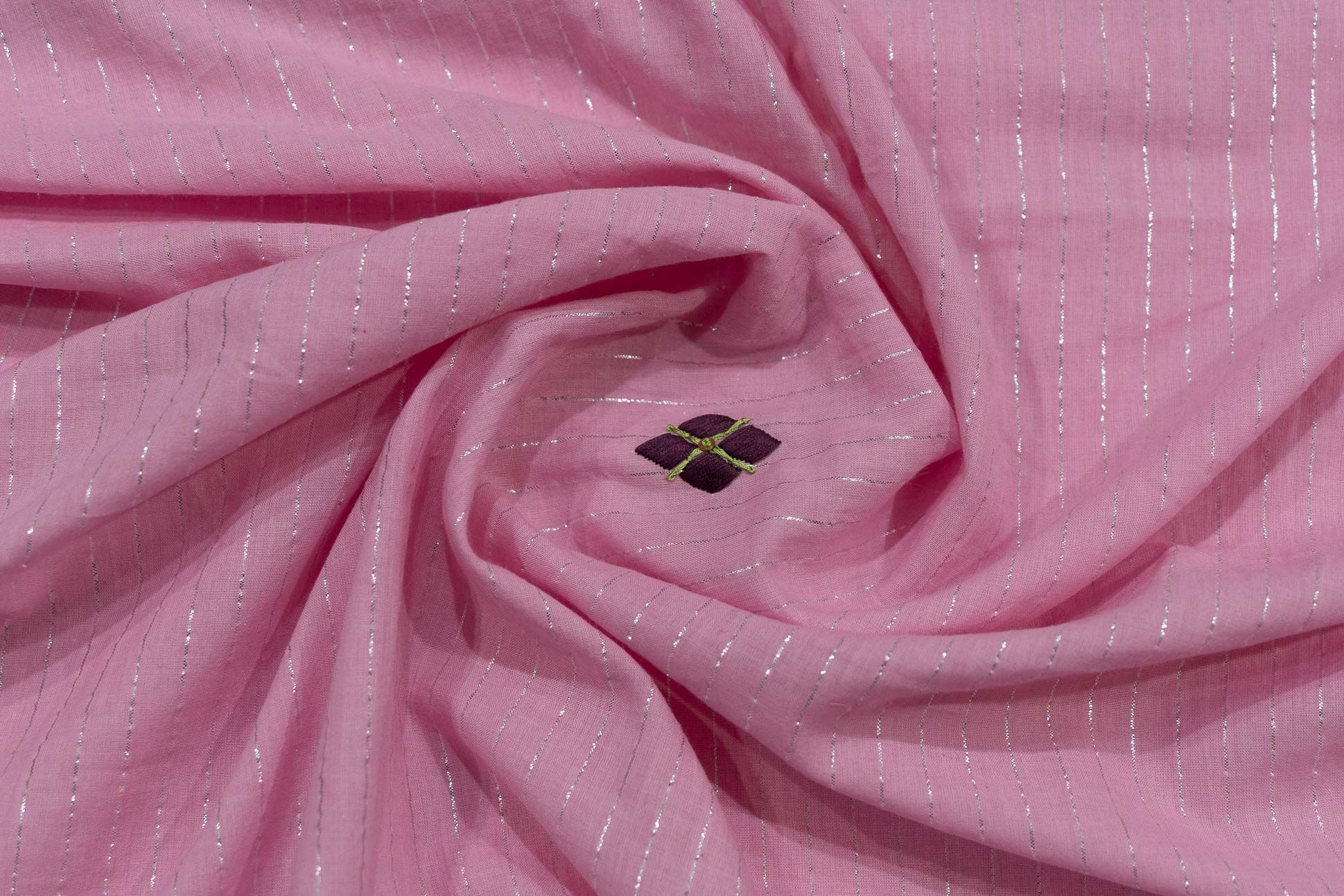 Pink Zari Embroidered Cotton Fabric