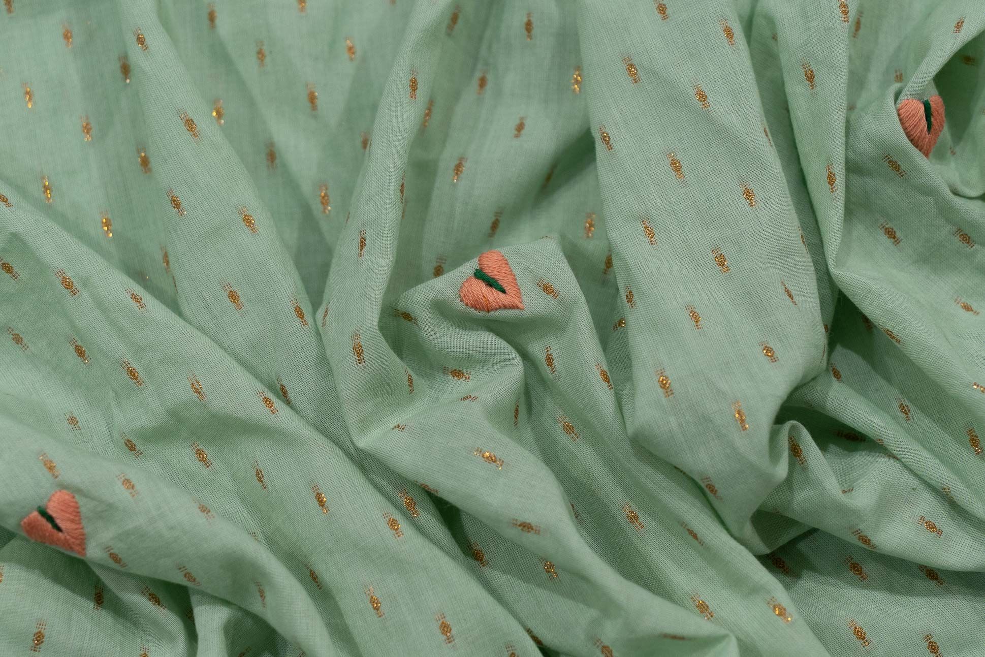 Green Zari Embroidered Cotton Fabric