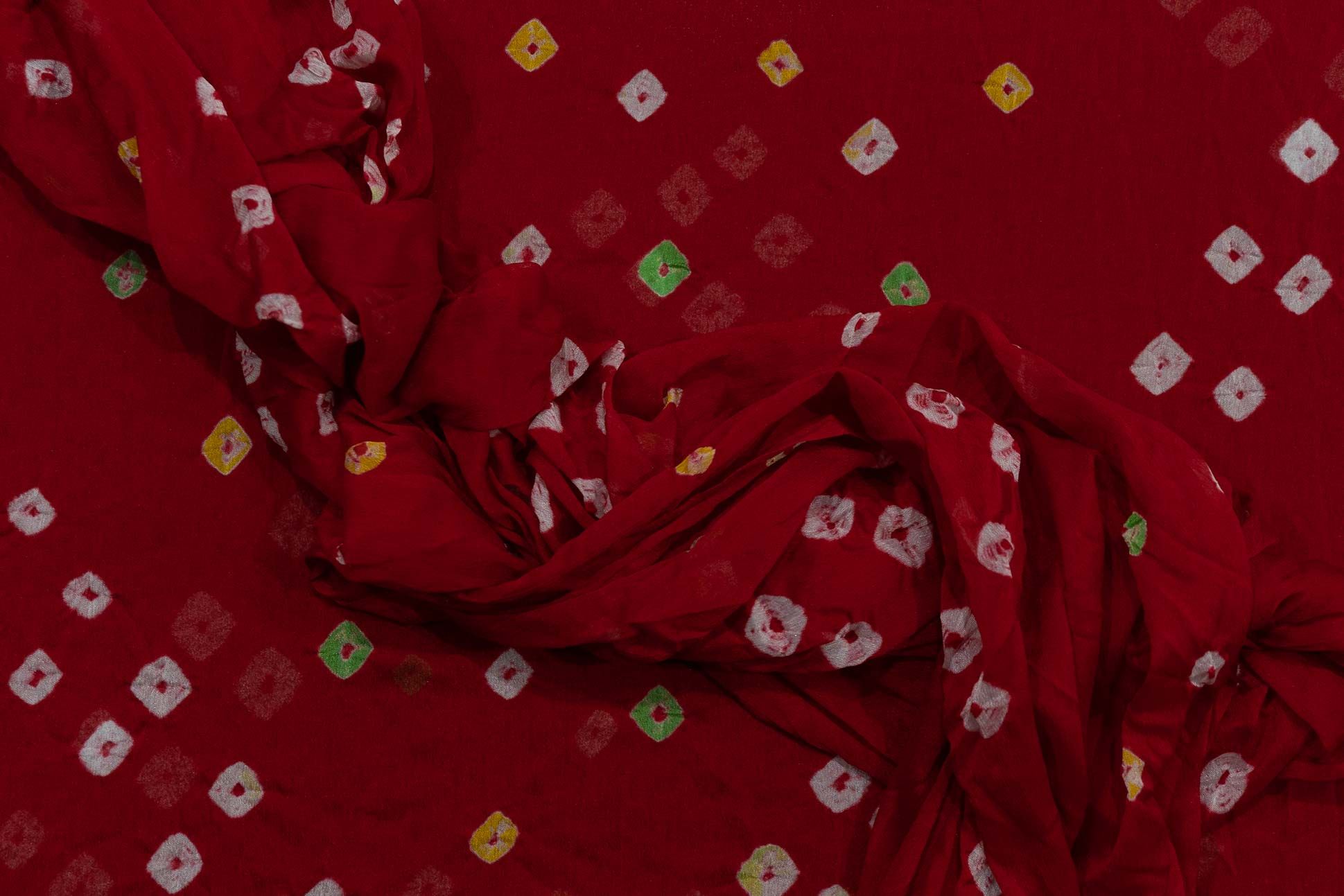 Fiery Red Crepe Bandhej Fabric