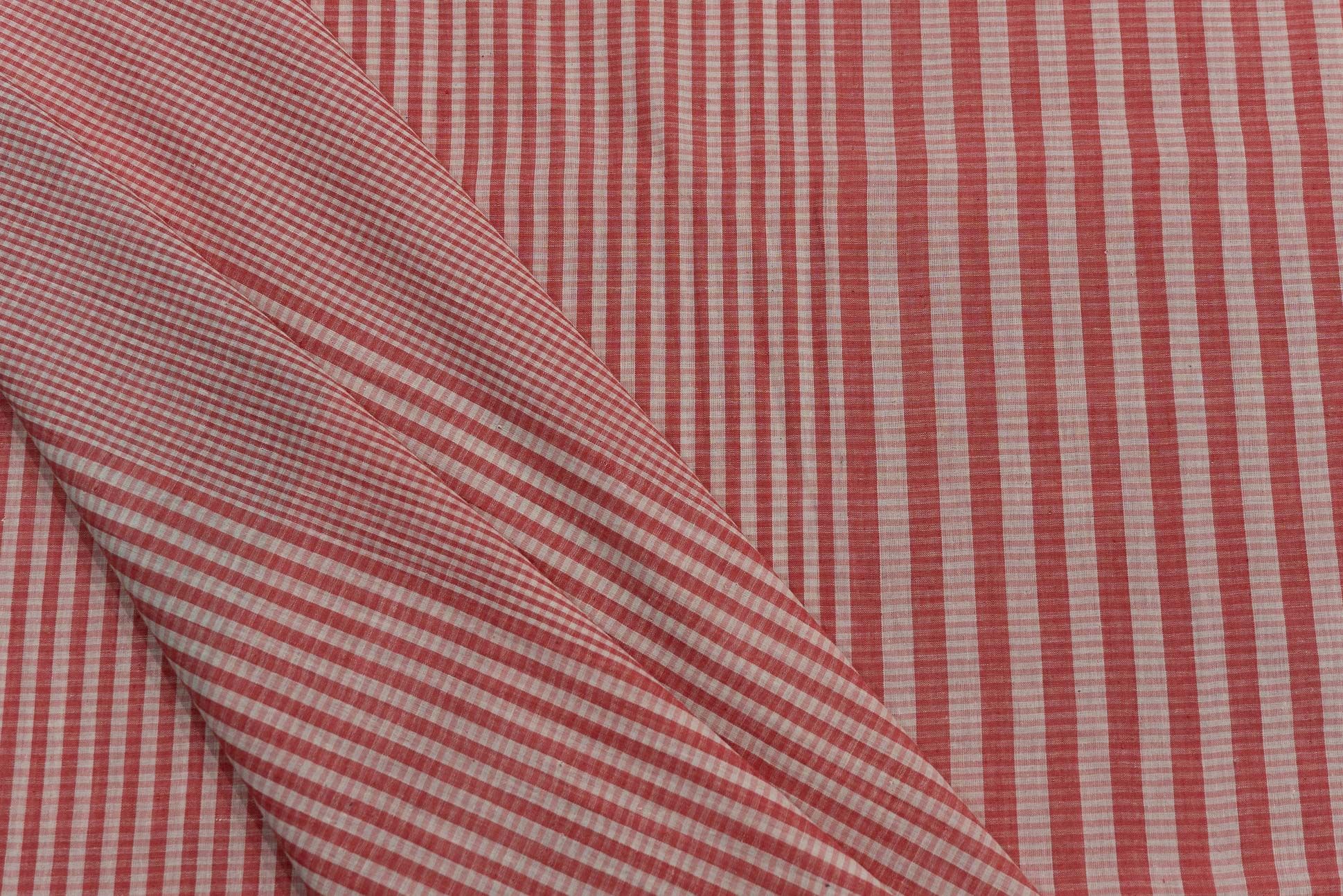 Red Checks Handloom Khari Cotton Fabric