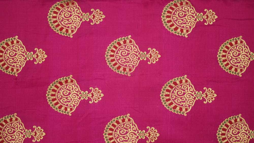 Fuchsia Pink Golden Banarasi Katan Silk Fabric