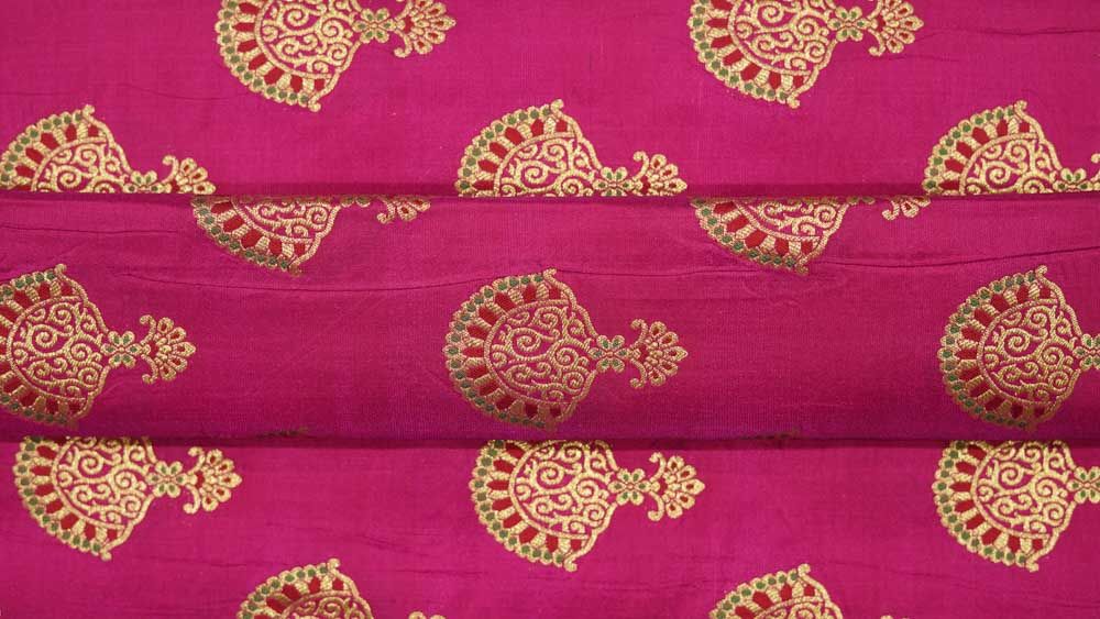Fuchsia Pink Golden Banarasi Katan Silk Fabric
