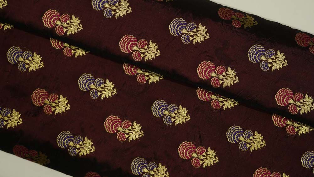 Cordovan Wine Golden Banarasi Katan Silk Fabric
