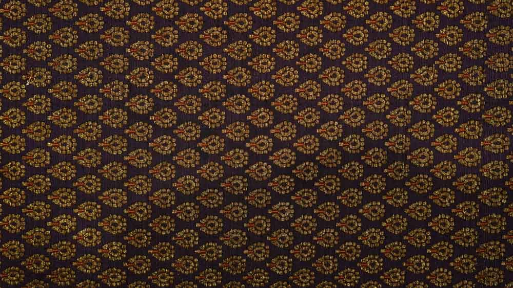 Purple And Golden Banarasee Katan Silk Fabric