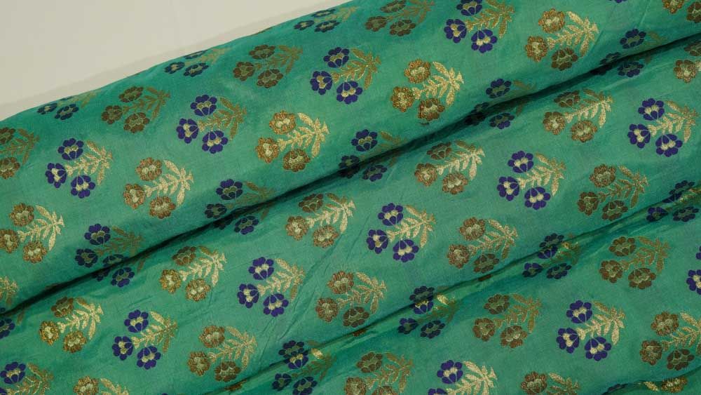 Florida Green Golden Banarasei Katan Silk Fabric