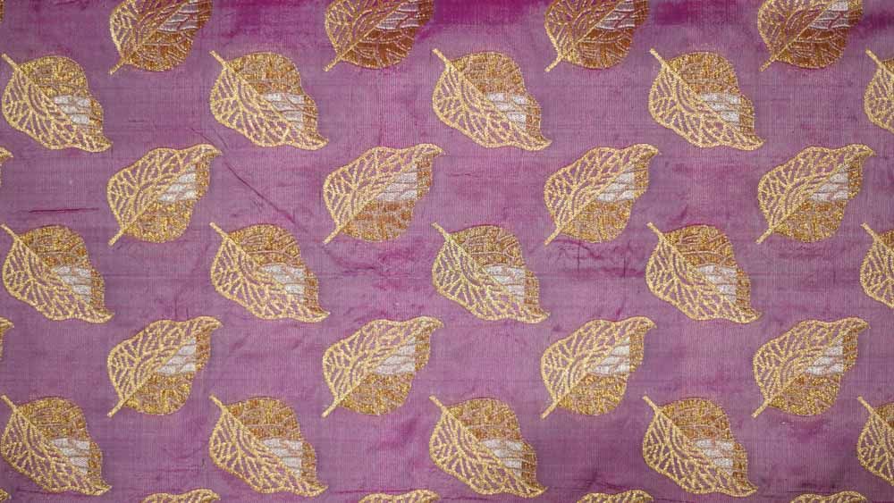 Phlox Mauve Pink Golden Banarasi Katan Silk Fabric