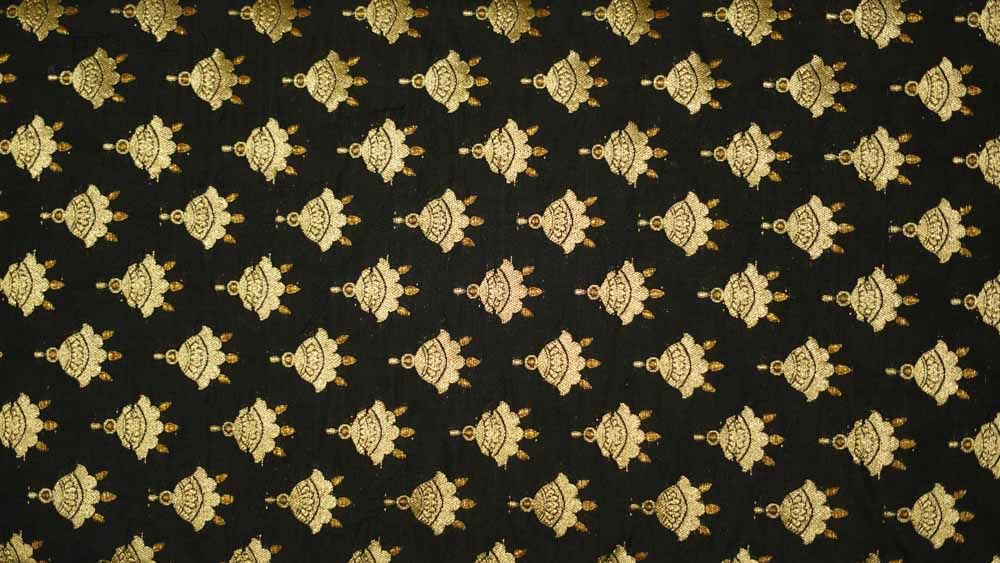 Black And Golden Banarasi Katan Silk Fabric