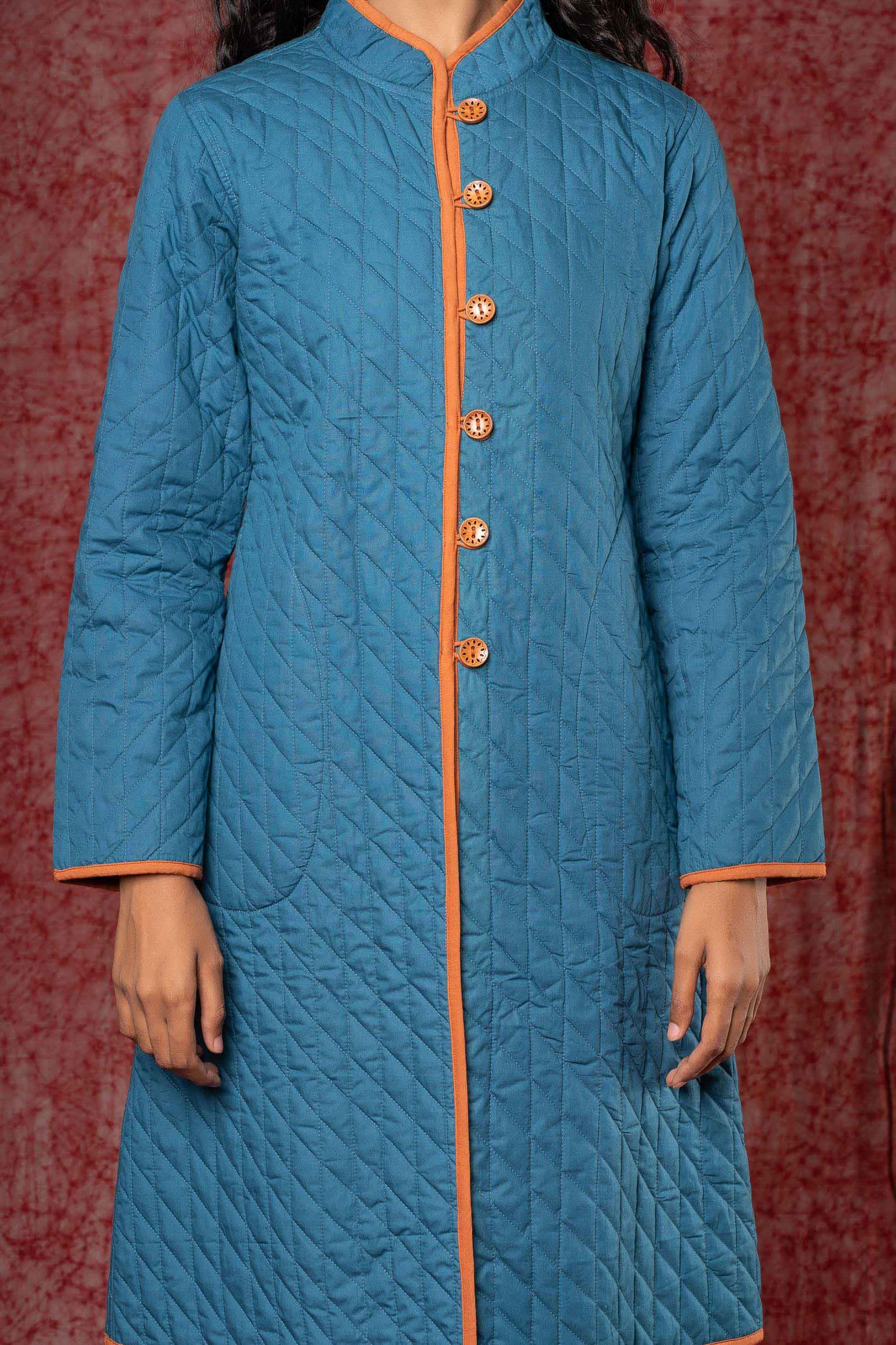 Blue Cotton Quilted Reversible Bukhara Coat